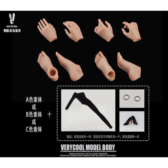 Pre-order 1/6 Verycool VCD-07 Platinum Silicone Female Body with Voluptuous Figure Narrow Shoulders Slim Waist and Removable feet (ABCDE)