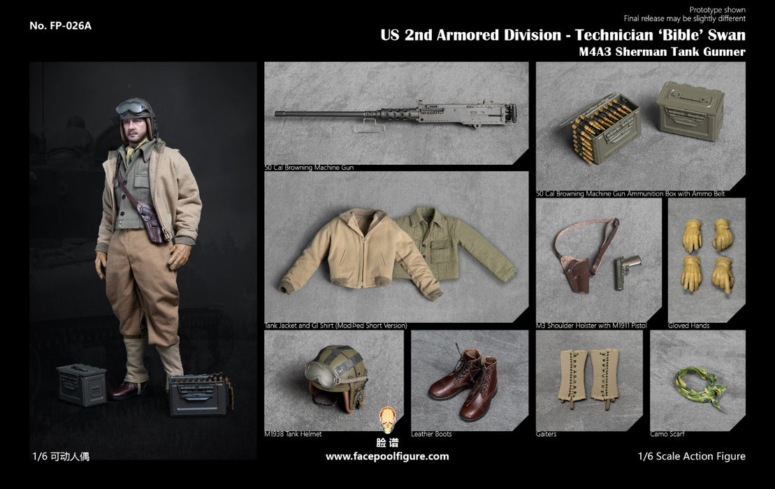 Pre-order 1/6 Facepool FP026 US 2nd Armored Division - Technician 'Bible' Swan M4A3 Sherman Tank Gunner