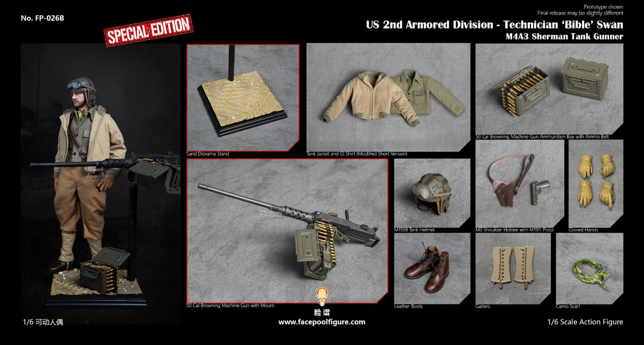 Pre-order 1/6 Facepool FP026 US 2nd Armored Division - Technician 'Bible' Swan M4A3 Sherman Tank Gunner